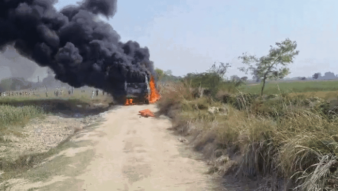 bus-caught-fire-due-to-falling-of-high-tension-line-wire